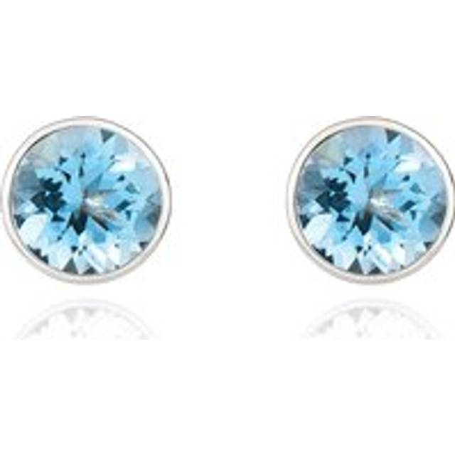 9ct White Gold Aquamarine 5mm Round Rub Over Set Stud Earrings - Gold