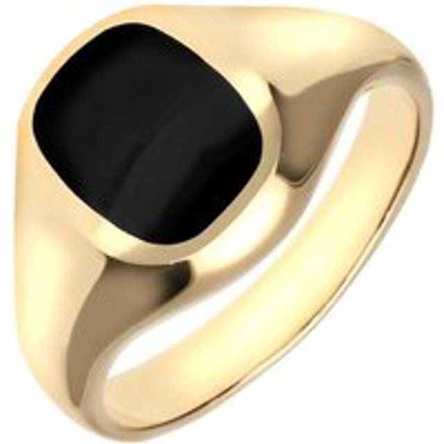 9ct Yellow Gold Whitby Jet Small Cushion Signet Ring - Yellow Gold
