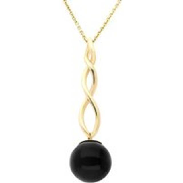9ct Yellow Gold Whitby Jet 10mm Bead Twist Necklace - Yellow Gold