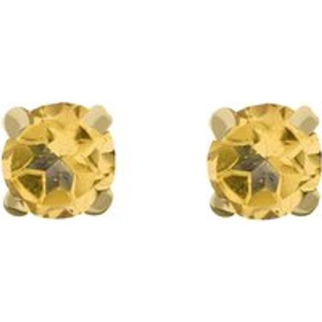 9ct Yellow Gold Sterling Silver Citrine Stepping Stones 5mm Round Claw Set Stud Earrings