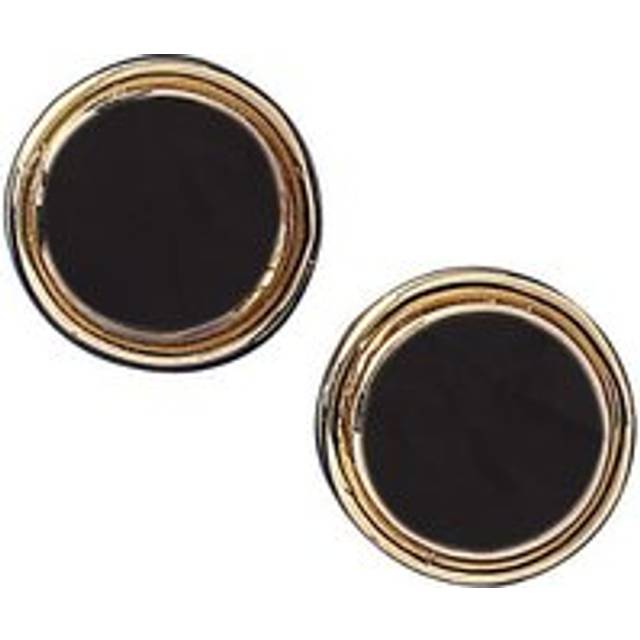 9ct Yellow Gold Whitby Jet Round Classic Stud Earrings - Yellow Gold
