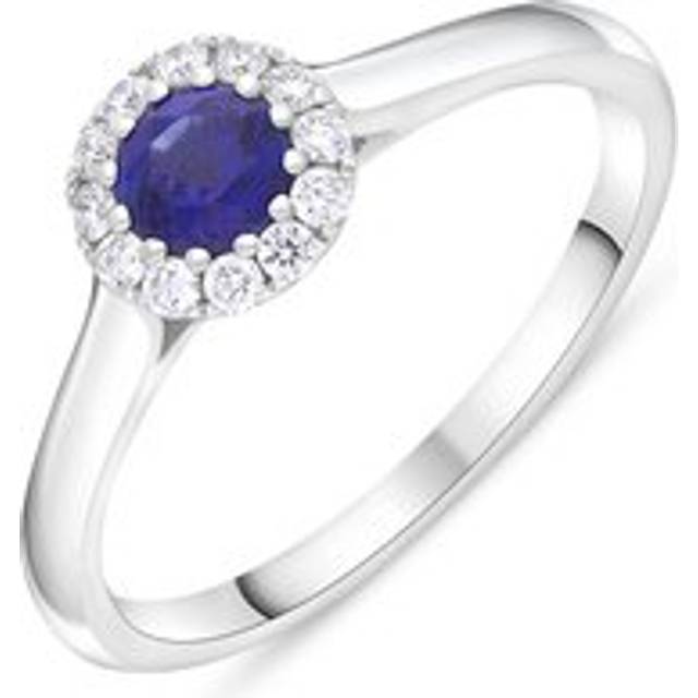 18ct White Gold Sapphire Diamond Round Cut Cluster Ring