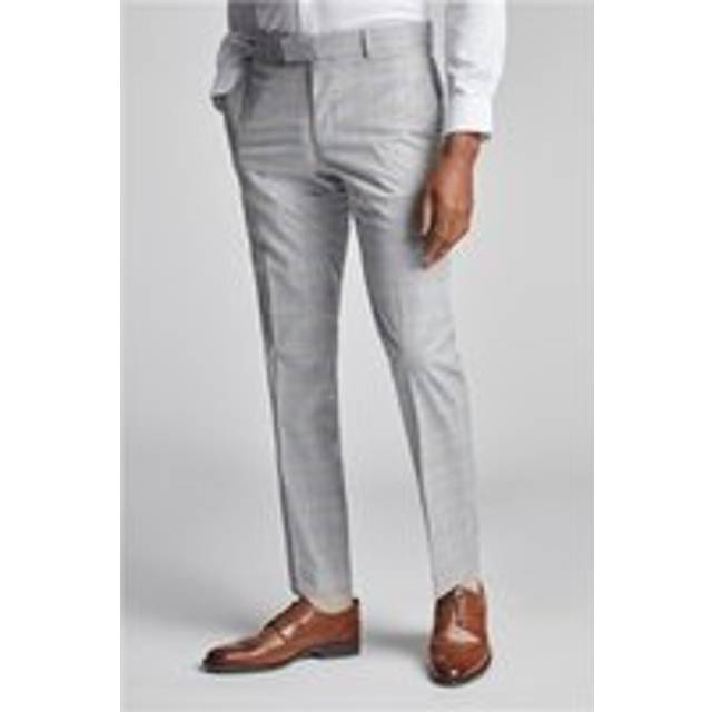 Antique Rogue Slim Fit Taupe Blue Check Men's Trousers, Grey - 44R