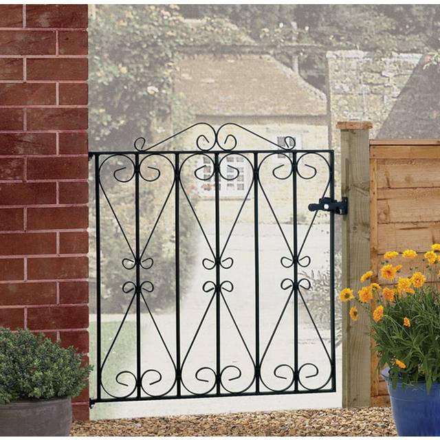 Uriegas Scroll Single Metal Garden Gates High - Black (91cm W X 91cm H)