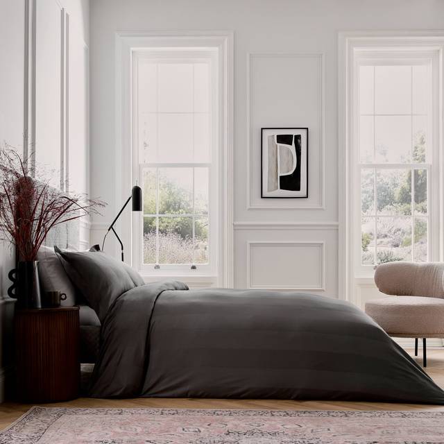 Serra Dobby Stripe Sateen 200 TC Duvet Cover Set - Grey (Super King Duvet Cover + 2 Pillowcases)