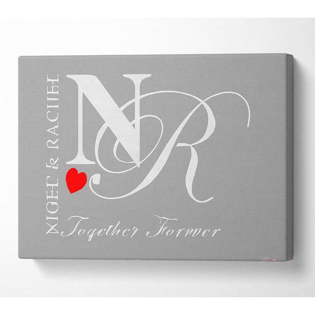 Your Names And Initials Together Forever Grey White - Wrapped Canvas Art Prints - Multicolour (101.6cm H x 142.2cm W x 10cm D)