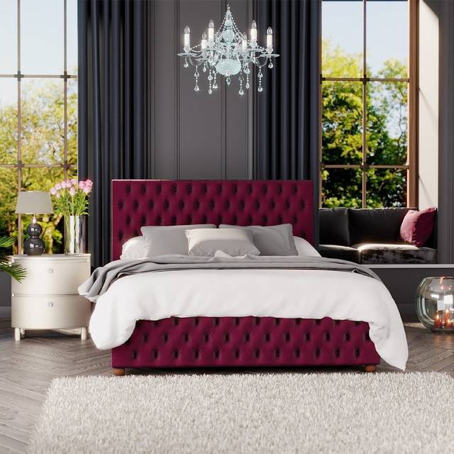 Laurence Llewelyn-Bowen Seren Double Berry Plush Velvet Ottoman Bed - Purple