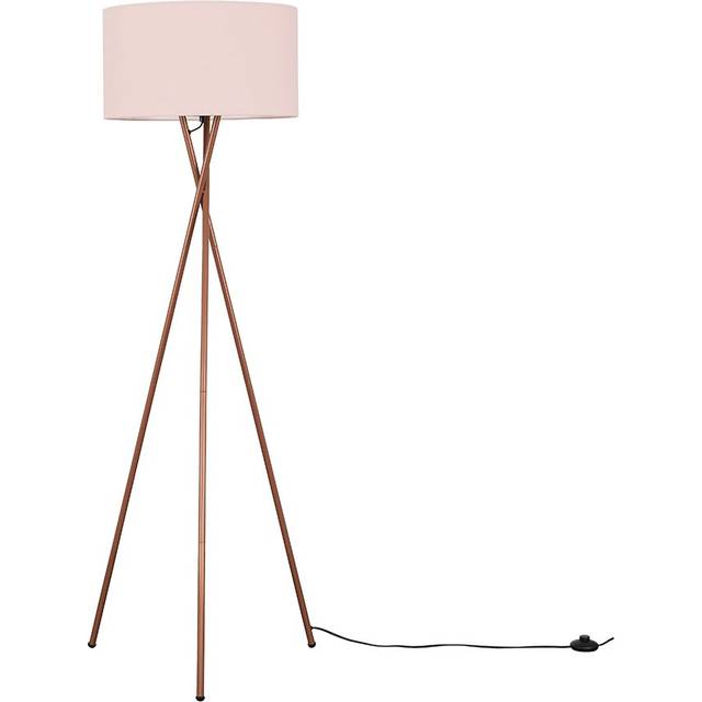 Camden Modern Copper Metal Tripod Floor Lamp with Pink Cylinder Shade - Includes 6w led Bulb 3000K Warm White