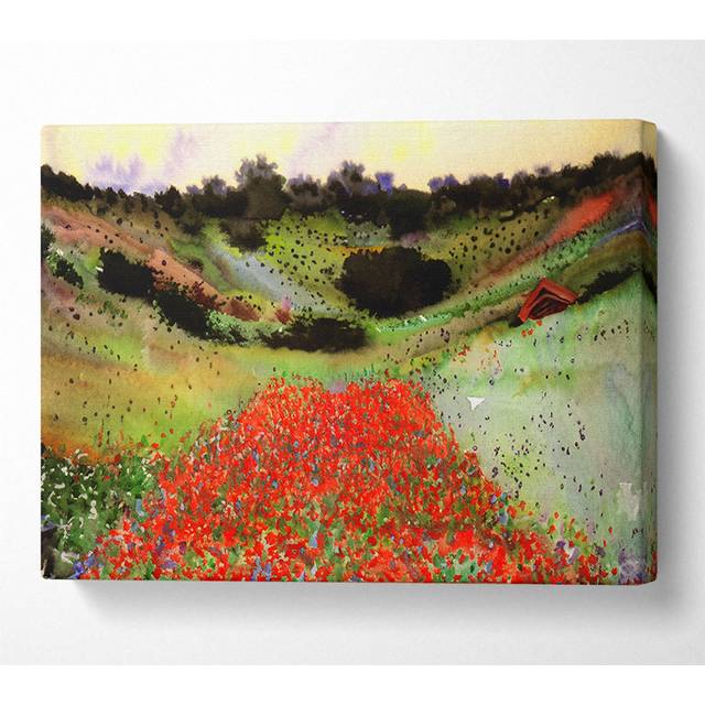 Monet Poppy Field Of Flowers In Giverny - Wrapped Canvas Art Prints - Multicolour (50.8cm H x 81.3cm W x 10cm D)