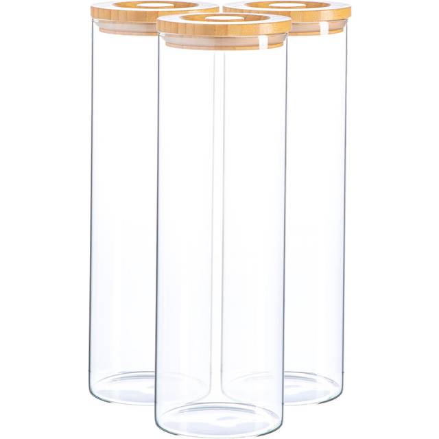 Argon Tableware Glass Storage Jars With Wooden Lids - 2 Litre - Pack Of 3, Brown