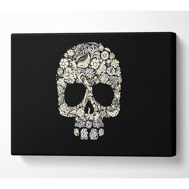 Skulls Floral - Wrapped Canvas Art Prints - Multicolour (35.6cm H x 50.8cm W x 10cm D)