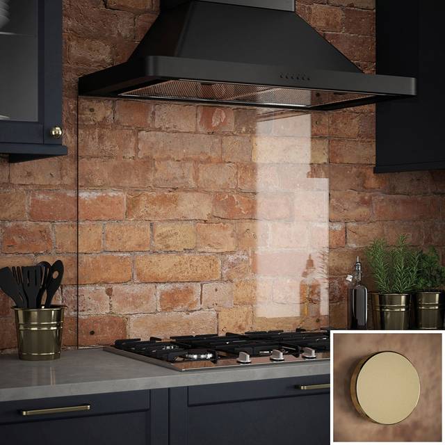 Clear Glass Kitchen Splashback (brass Caps) 900mm X 750mm, Clear