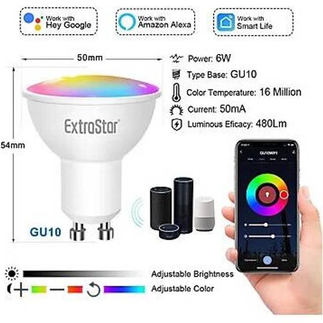 (1 pc) EXTRASTAR WiFi Smart GU10 6W Dimmable RGB 480LM