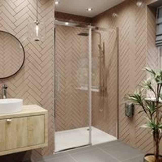 1400 x 700mm Sliding Shower Enclosure Door 8mm Glass Screen Frameless Tray Waste