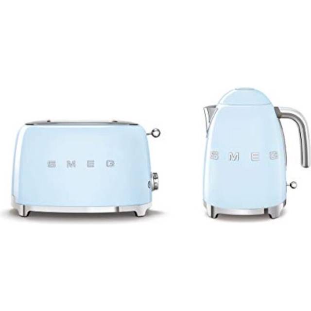 Smeg KLF03PBUK Kettle and TSF01PBUK 2 Slice Toaster Set in Pastel Blue