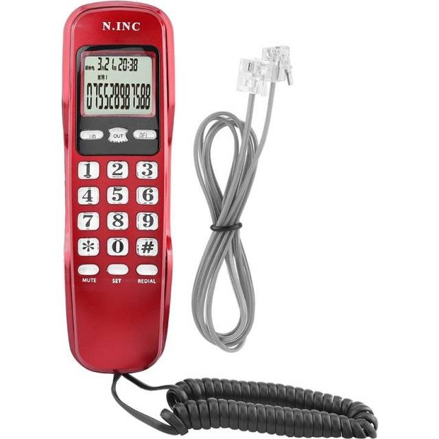 (Red) KX-T333CID Mini Wall Telephone Incoming Dual Caller ID LCD Display Landline Phone With Flash Calendar For Home Office Hotel