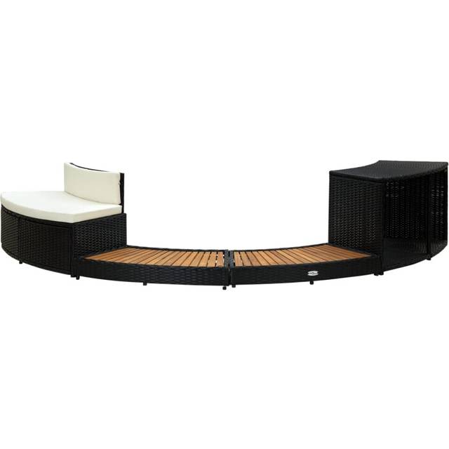 vidaXL Spa Surround Black Poly Rattan and Solid Acacia Wood - black