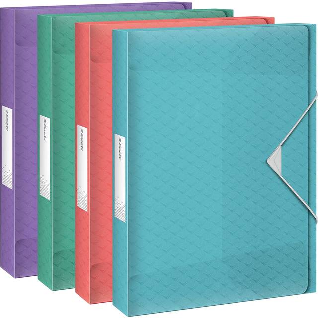 Esselte Arkivbox i A4 Box, Arkivlåda För 350 Pappersark, 40mm Ryggbredd, Transparent Dokumentförvaring, Använd Hemma/På Kontoret, Snyggt Mönster, Colour'Breeze-serien, Blandade Färger, 626266