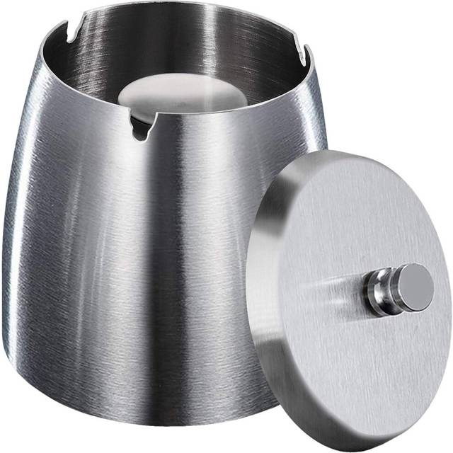 Stainless Steel Ashtray With Lid, Windproof Outdoor Ashtray, Indoor, Patio, Office, Household Cigarette Ashtray (Large)