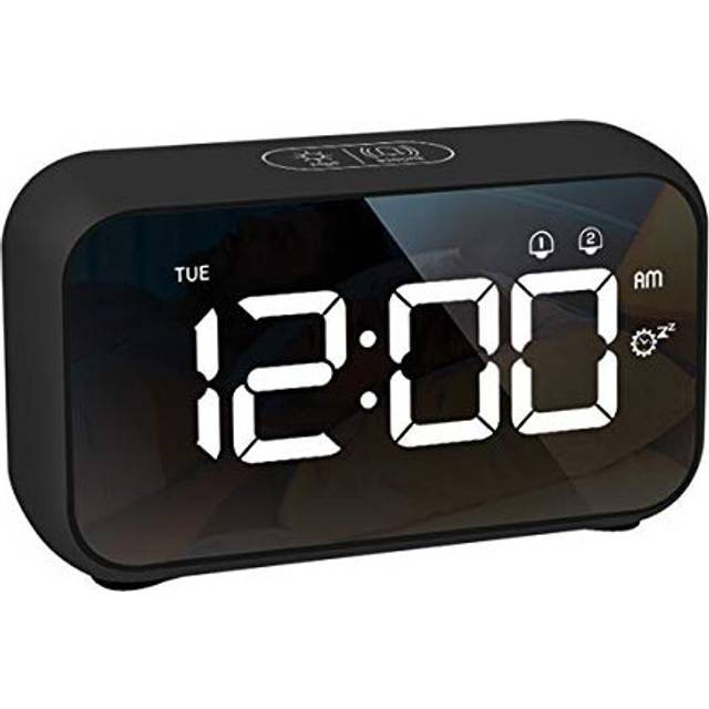 Digital Alarm Clock Bedside LED Display 40 Alarm Sounds Adjustable Alarm Volume Brightness Snooze Dual Alarms USB Charger 1224H Week Display Home