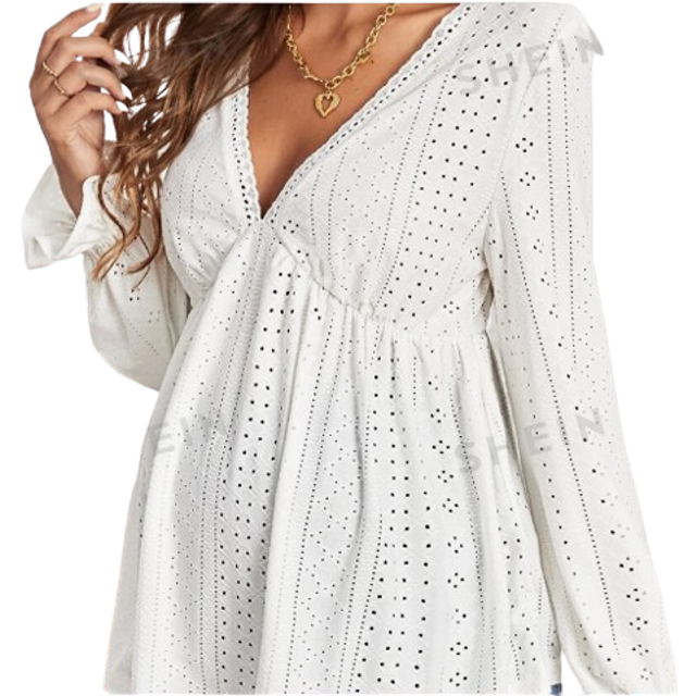 SHEIN Maternity Eyelet Embroidery Flounce Sleeve Peplum Tee