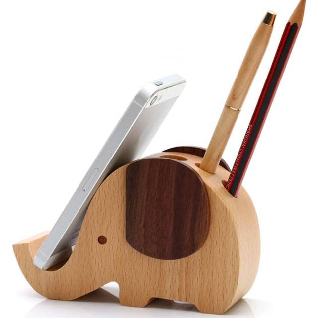Wooden Cell Phone Stand Elephant Phone Holder Animal Phone Stand,Desk Decoration Wood Elephant Pen Holder