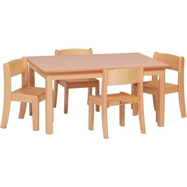 Millhouse Small Rectangular Table and 4 Beech Stacking Chairs - Table H400, Chair H210mm