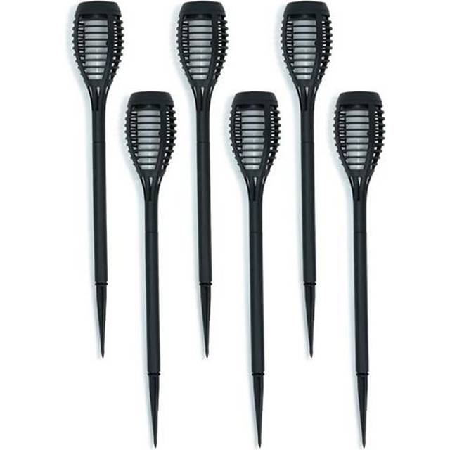 Pack of 6 - Solar Powered Black Spike Lights with Flame Effect, Solar Stake Light for Outdoor Garden Path