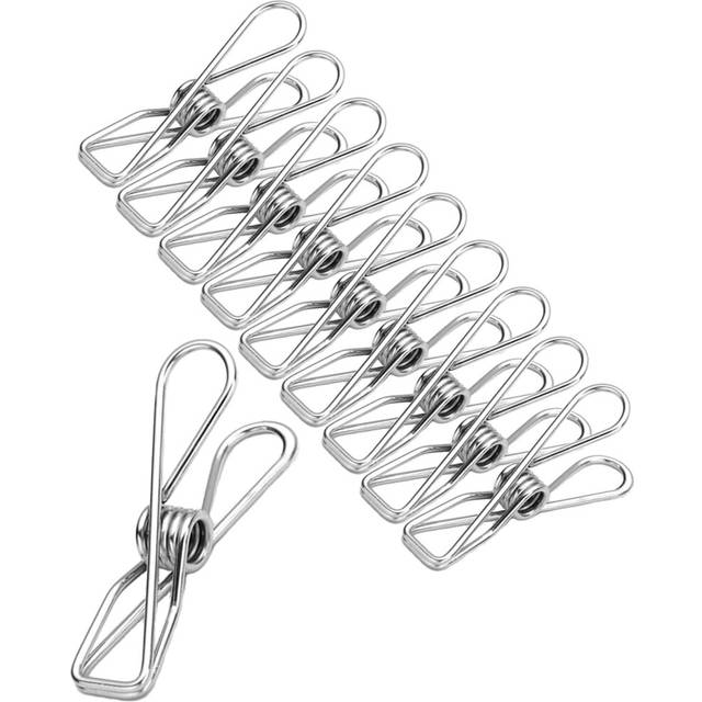 Large Stainless Steel Clothes Pins - Heavy Duty and Multipurpose Metal Clips for Hanging Clothes and Food Packages 10pcs, 3.17-inch