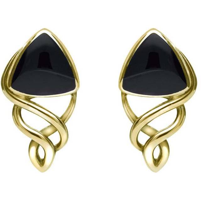 9ct Yellow Gold Whitby Jet Curve Triangle Celtic Stud Earrings - Yellow Gold