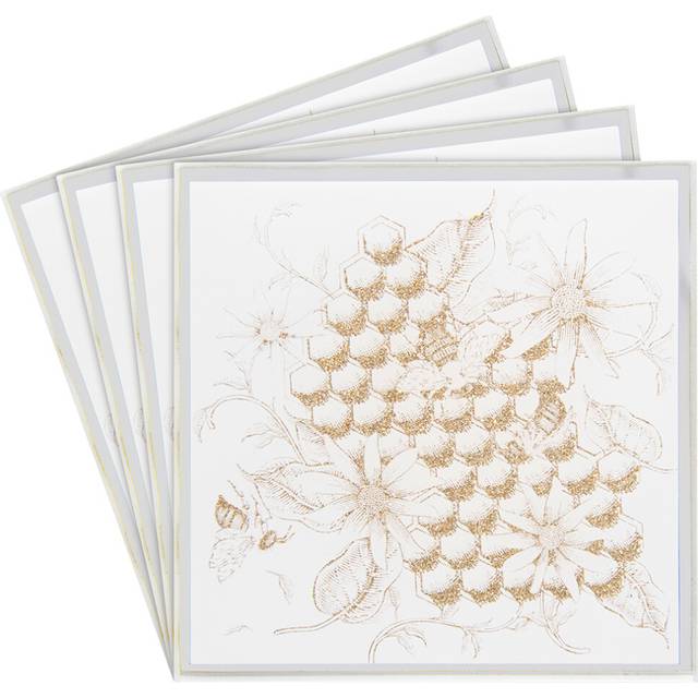 4pcs Honeycomb Mirrored Glass Glitter Gold Bees Coasters Housewarming Gift Idea