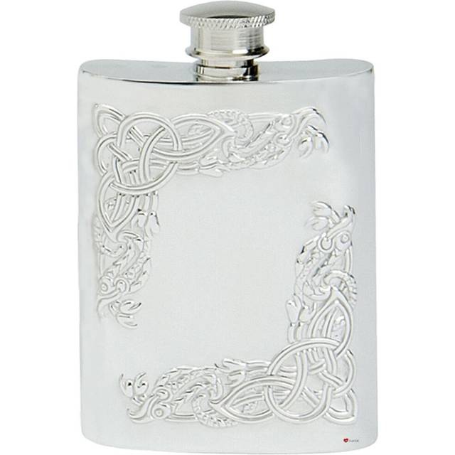 Framed Celtic Serpents Hip Flask 6oz Pewter Kidney Shape Screw Top Engravable