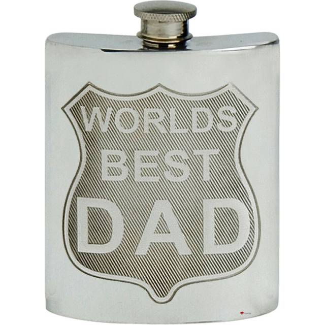 Worlds Best Dad Hip Flask 6oz Kidney Shape Pewter Engravable On Back Screw Top