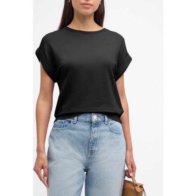 French Terry Rolled-Cuff Short-Sleeve Crewneck Tee - NOIR - 3 (Medium)