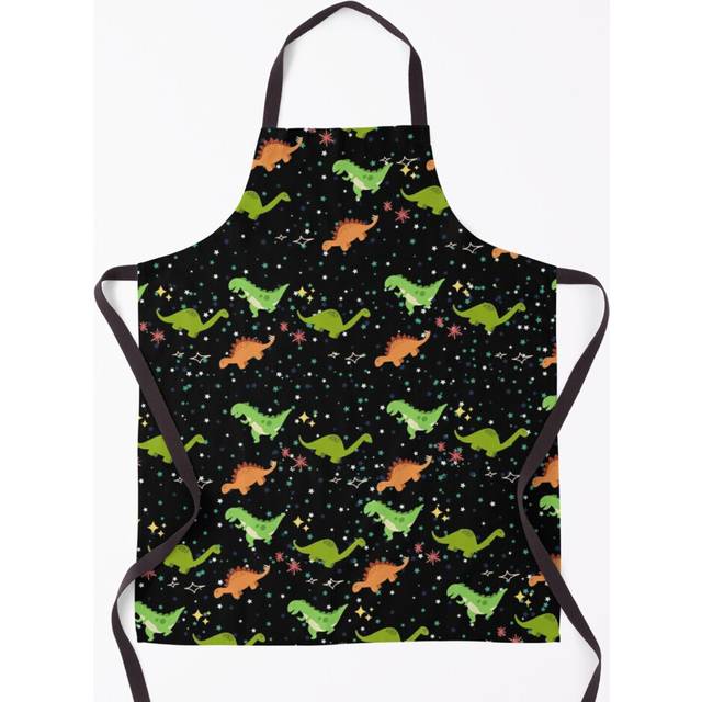 Cool Dinosaur Pattern (Black Background with Stars) Grill Aprons for Kitchen BBQ Chef