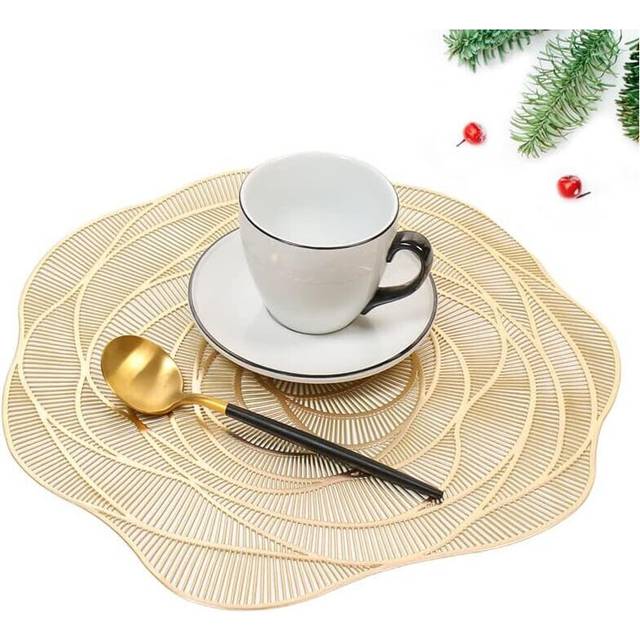 Set of 6 Washable PVC Placemats Non-slip Wear Resistant to Heat, Easy to Clean and Store, Flower