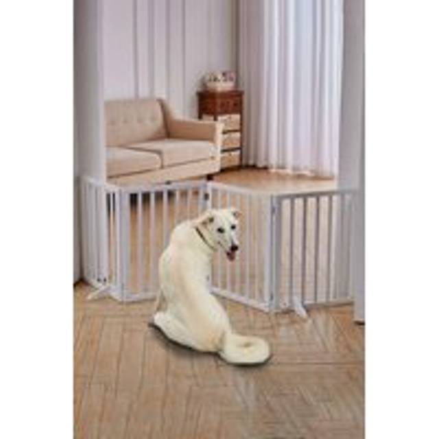 4 Panel Wooden Foldable Pet Gate Dog Cat Fence Child Safety Indoor Durable Freestanding with Fixed Footrest - White - One Size