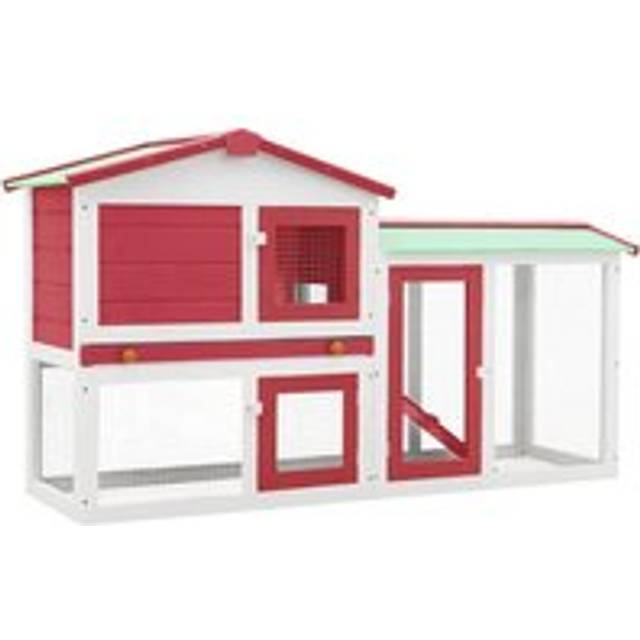 Outdoor Large Rabbit Hutch Red and White 145 x 45 x 84 Wood - One Size