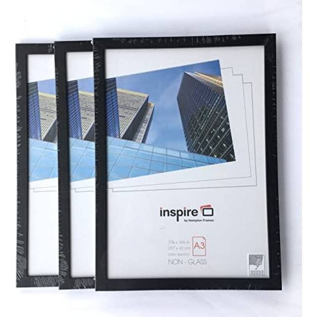 Hampton Frames OXFORD A3 (30x42cm) Black Picture Poster Photo Frame Plexi (Non-Glass) OXF3042NG-3 Pack
