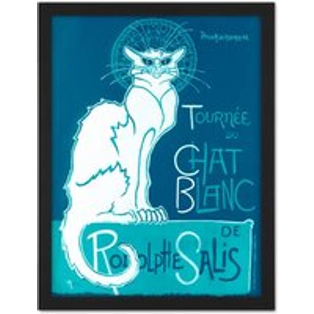 Wall Art Print Le Chat Blanc De Rodolphe Salis White Black Cat Large Framed Wall Décor Art - W18 inch x H24 inch