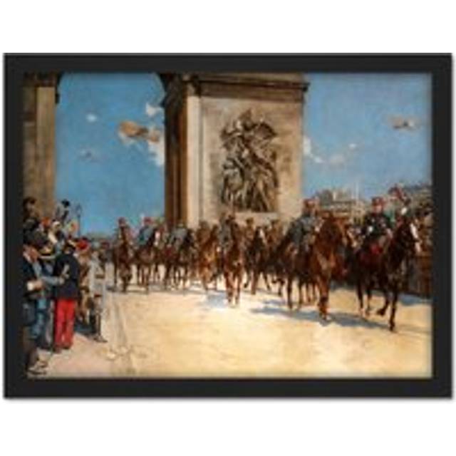 Wall Art Print Flameng Victory Parade Arc Triomphe WWI War Painting Large Framed Wall Décor Art - Brown - W18 inch x H24 inch
