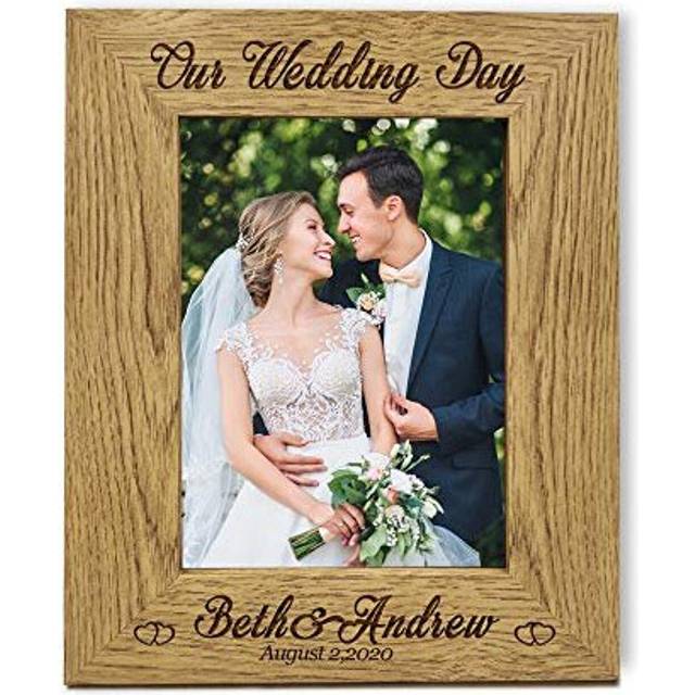 "EDSG Personalised Photo Frame Laser Engraved 7""X5"" Wedding Wooden Photo Frame Custom Gift With Any Date Any Name Any Text (Portrait, Wedding)"