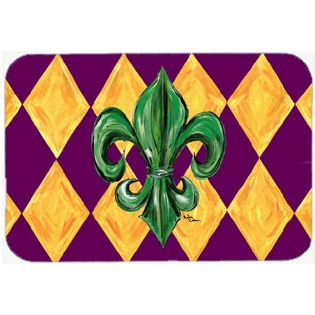 15 X 12 In. Mardi Gras Fleur de lis Purple Green and Gold Glass Cutting Board Large Size