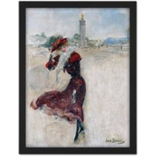 Wall Art Print Jean Beraud Parisienne In A Red Dress C1900 Painting Large Framed Wall Décor Art - Brown - W18 inch x H24 inch