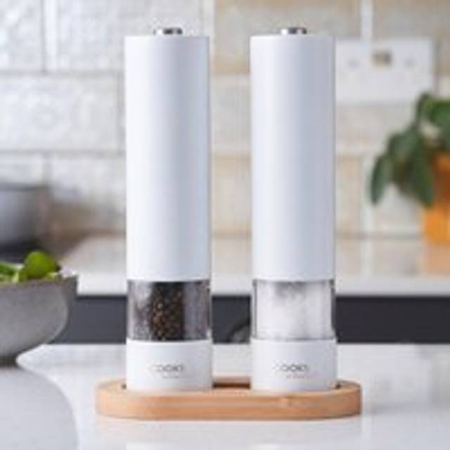Cooks Professional Electric White Salt and Pepper Mill Grinder with Stand