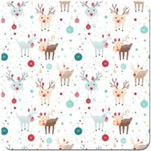 Happy Reindeer With Christmas Lights Coasters - Set of 4 - White - One Size