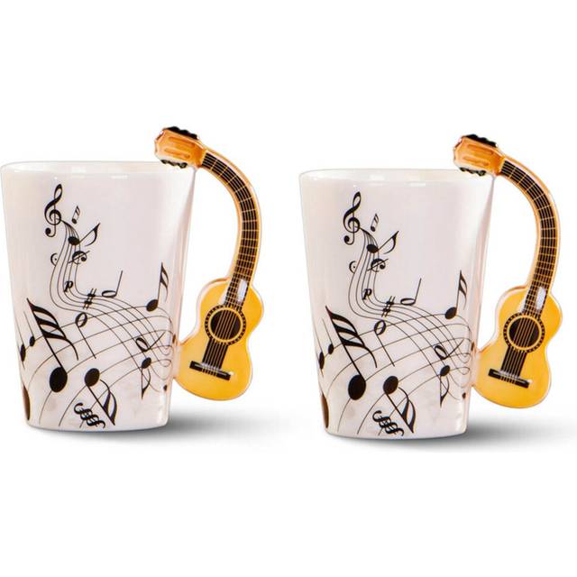 2X Creative Novelty Guitar Handle Ceramic Cup Free Spectrum Coffee Milk Tea Cup Mug Unique Musical Instrument Gift Cup