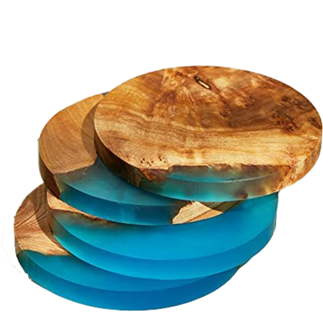 4 Pack Wooden Coasters with Epoxy Resin, Bar Coaster