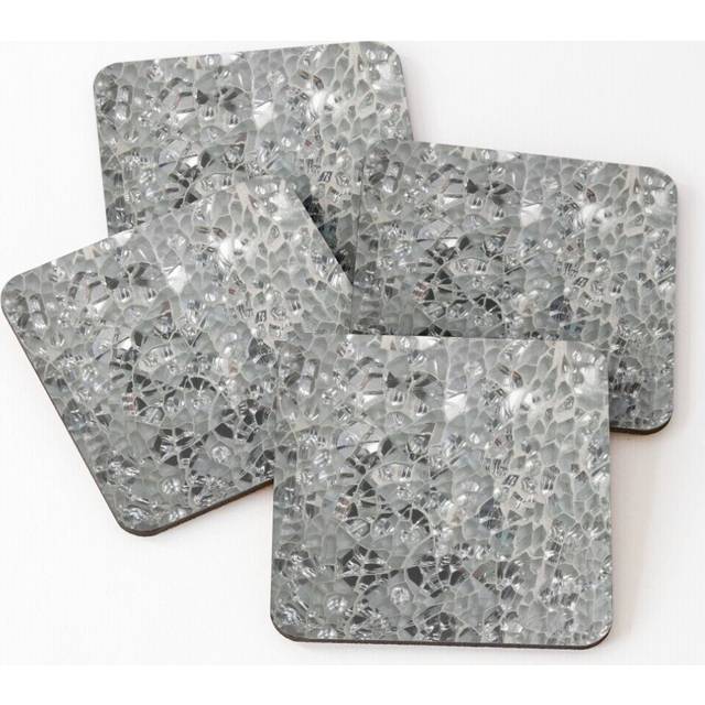 Leather Coasters Glass and Mirrors in White Set of 4 / 4 x 4 inch