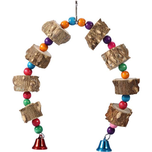 Pet Parrot Bite Chewing Toy Swing Bird Cage Accessory Hanging Wooden Toy